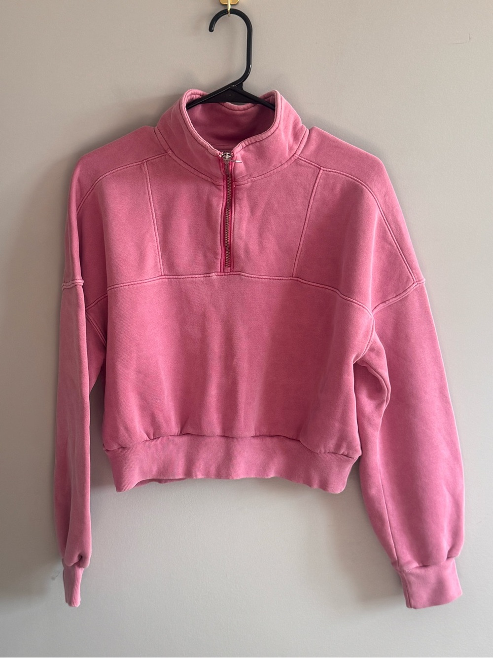 Abercrombie & Fitch XS Pink Garment Dyed Cropped Quarter Zip Sweatshirt